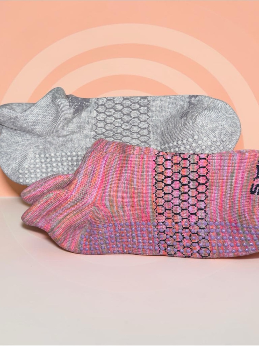 NEW Bombas Non-Slip Ankle Socks - Pink & Gray, SZ MED